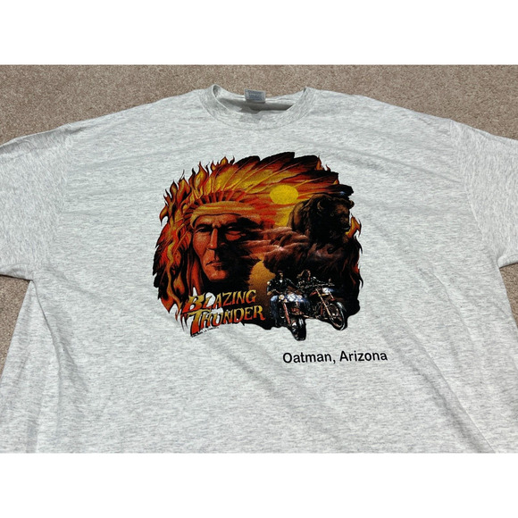 Vintage Thunder Native American Indian Chief Motorcycle Biker T-Shirt Tee 2XL - Picture 4 of 6
